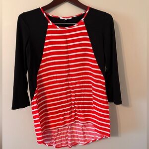 Red and White Asymmetrical Raglan Blouse